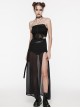 See Through Black Sexy Mesh Patchwork Rib Embroidery Applique Decorative Gothic Style Halter Vest