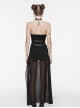 See Through Black Sexy Mesh Patchwork Rib Embroidery Applique Decorative Gothic Style Halter Vest