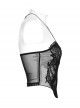 See Through Black Sexy Mesh Patchwork Rib Embroidery Applique Decorative Gothic Style Halter Vest