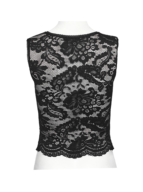 Personalized Black Stretch Lace Mesh Cross Embroidery Appliqué Decoration On The Chest Gothic Style Daily Vest