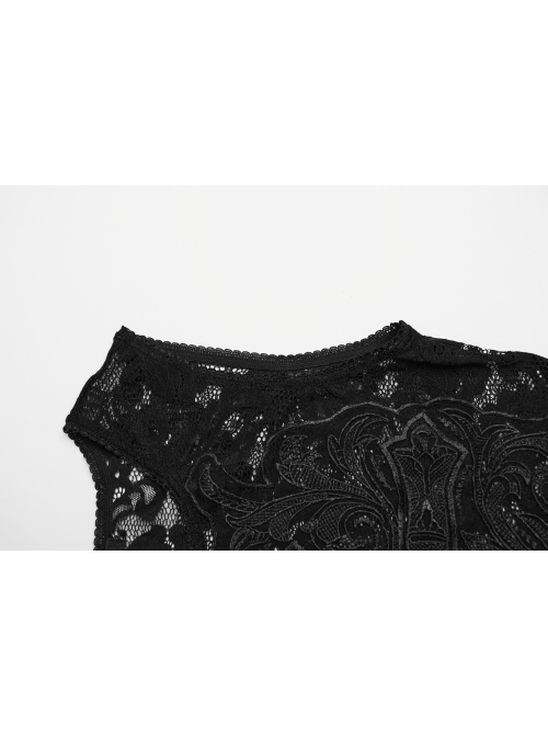 Personalized Black Stretch Lace Mesh Cross Embroidery Appliqué Decoration On The Chest Gothic Style Daily Vest