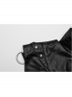 Adjustable Black Rubberized Leather Spliced Chiffon Front Center Snap Button Embellished Punk Style Mesh Cloak