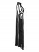 Adjustable Black Rubberized Leather Spliced Chiffon Front Center Snap Button Embellished Punk Style Mesh Cloak
