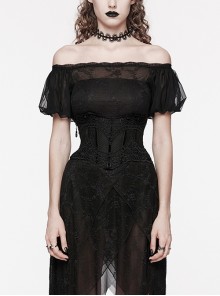 Black Lace Spliced With Hollow Mesh And Velvet Webbing At The Back To Adjust The Gothic Style Sexy Corset