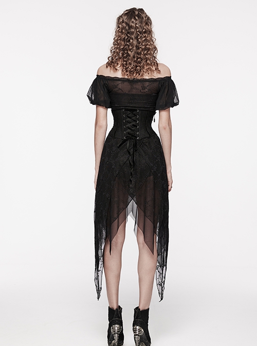 Black Lace Spliced With Hollow Mesh And Velvet Webbing At The Back To Adjust The Gothic Style Sexy Corset