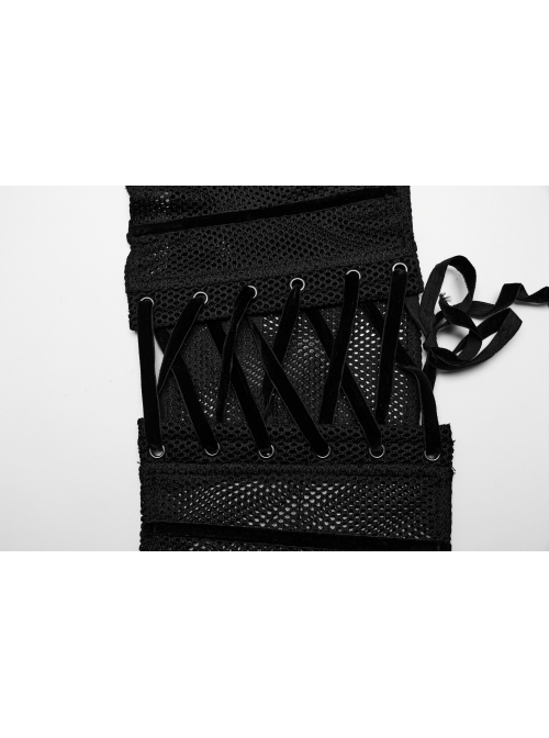 Black Lace Spliced With Hollow Mesh And Velvet Webbing At The Back To Adjust The Gothic Style Sexy Corset