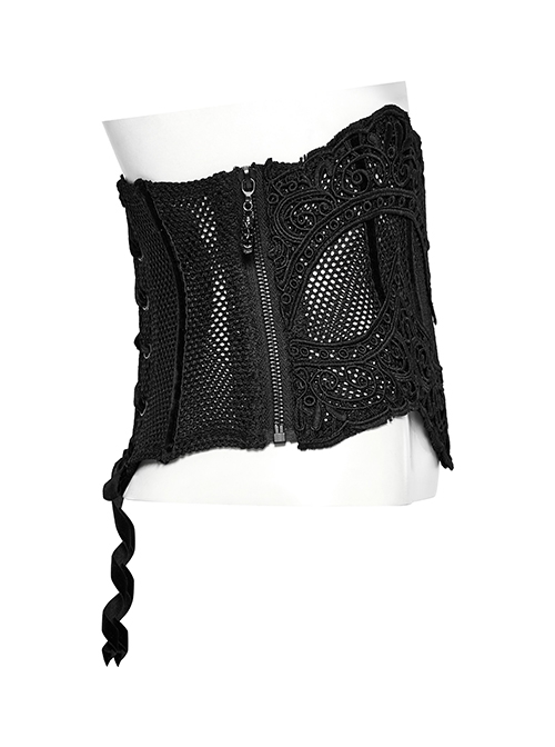 Black Lace Spliced With Hollow Mesh And Velvet Webbing At The Back To Adjust The Gothic Style Sexy Corset