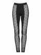 Slim Fit Stretch Black Knitted Patchwork Lace Gothic Daily Hollow Trousers