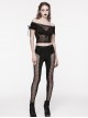 Slim Fit Stretch Black Knitted Patchwork Lace Gothic Daily Hollow Trousers