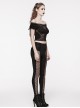 Slim Fit Stretch Black Knitted Patchwork Lace Gothic Daily Hollow Trousers
