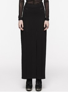 Black Flowing Fringed Stretch Knit Punk Style Simple Skirt