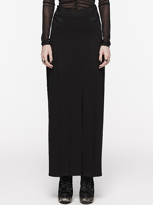 Black Flowing Fringed Stretch Knit Punk Style Simple Skirt