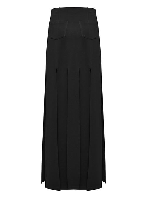 Black Flowing Fringed Stretch Knit Punk Style Simple Skirt