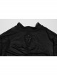Black Stretchy Slightly Sheer Pleated Chest Embroidered Appliqué Gothic Style Long Sleeved T-Shirt