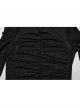 Black Stretchy Slightly Sheer Pleated Chest Embroidered Appliqué Gothic Style Long Sleeved T-Shirt