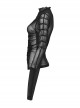 Black Stretchy Slightly Sheer Pleated Chest Embroidered Appliqué Gothic Style Long Sleeved T-Shirt