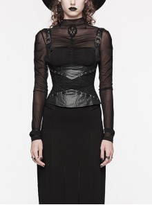 Adjustable Straps Black Non Elastic Rubber Stitching Lace Inner Herringbone Shaping Gothic Style Corset