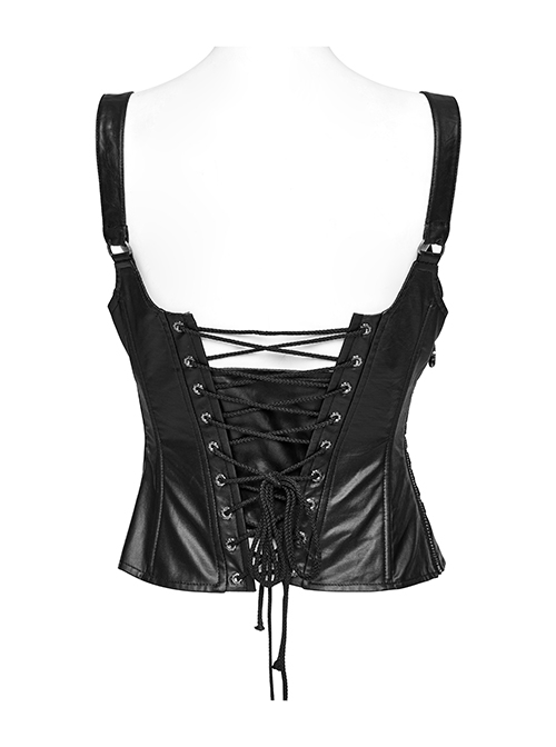 Adjustable Straps Black Non Elastic Rubber Stitching Lace Inner Herringbone Shaping Gothic Style Corset