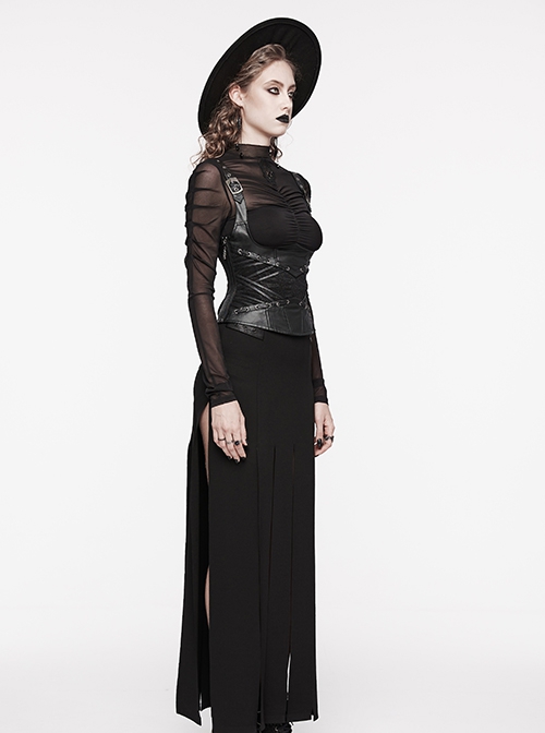 Adjustable Straps Black Non Elastic Rubber Stitching Lace Inner Herringbone Shaping Gothic Style Corset