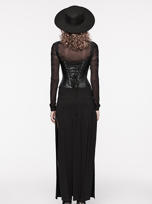 Adjustable Straps Black Non Elastic Rubber Stitching Lace Inner Herringbone Shaping Gothic Style Corset