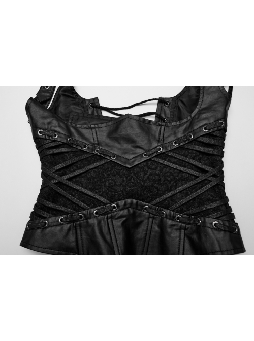 Adjustable Straps Black Non Elastic Rubber Stitching Lace Inner Herringbone Shaping Gothic Style Corset