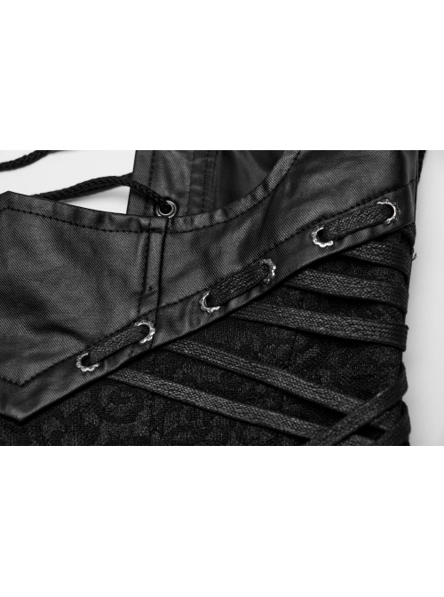 Adjustable Straps Black Non Elastic Rubber Stitching Lace Inner Herringbone Shaping Gothic Style Corset