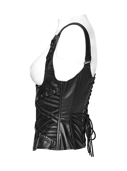 Adjustable Straps Black Non Elastic Rubber Stitching Lace Inner Herringbone Shaping Gothic Style Corset