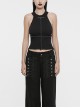 Black Simple Elastic Front Center Cross Pattern With Leather Collar Collar Punk Style Sleeveless Knitted Vest