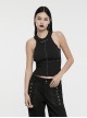Black Simple Elastic Front Center Cross Pattern With Leather Collar Collar Punk Style Sleeveless Knitted Vest