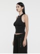 Black Simple Elastic Front Center Cross Pattern With Leather Collar Collar Punk Style Sleeveless Knitted Vest
