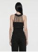 Black Simple Elastic Front Center Cross Pattern With Leather Collar Collar Punk Style Sleeveless Knitted Vest
