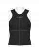 Black Simple Elastic Front Center Cross Pattern With Leather Collar Collar Punk Style Sleeveless Knitted Vest