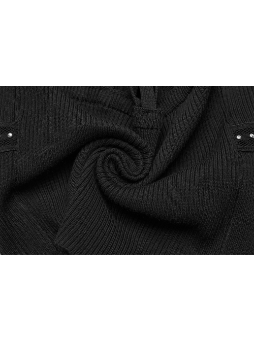 Black Simple Elastic Front Center Cross Pattern With Leather Collar Collar Punk Style Sleeveless Knitted Vest