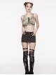 Handsome Black Coffee Color Tie Dye Knitted Back Hollow Punk Style Wasteland Hooded Sleeveless Vest