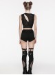 Asymmetrical Black Stretch Ripped Crossover V-Neck Punk Style Hollow Vest