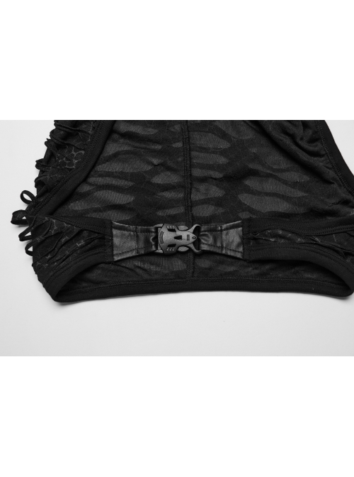 Asymmetrical Black Stretch Ripped Crossover V-Neck Punk Style Hollow Vest