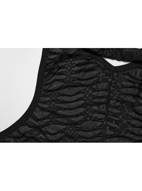 Asymmetrical Black Stretch Ripped Crossover V-Neck Punk Style Hollow Vest