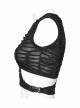 Asymmetrical Black Stretch Ripped Crossover V-Neck Punk Style Hollow Vest