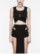 Handsome Black Tie Dye Knitted Back Hollow Punk Style Wasteland Hooded Sleeveless Vest