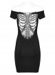 Daily Bateau Neck Black Stretch Knit Patchwork Lace Appliqué Back Hollow Punk Style Long Sleeved Dress
