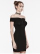Daily Bateau Neck Black Stretch Knit Patchwork Lace Appliqué Back Hollow Punk Style Long Sleeved Dress