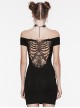 Daily Bateau Neck Black Stretch Knit Patchwork Lace Appliqué Back Hollow Punk Style Long Sleeved Dress