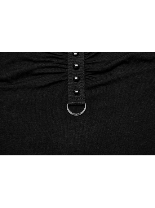 Daily Bateau Neck Black Stretch Knit Patchwork Lace Appliqué Back Hollow Punk Style Long Sleeved Dress
