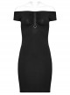Daily Bateau Neck Black Stretch Knit Patchwork Lace Appliqué Back Hollow Punk Style Long Sleeved Dress