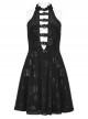 Black Velvet Floral Stitching Stretch Mesh Front Deep V-Neck With Buttoned Gothic Print Sleeveless Dress
