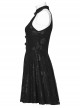 Black Velvet Floral Stitching Stretch Mesh Front Deep V-Neck With Buttoned Gothic Print Sleeveless Dress