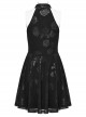 Black Velvet Floral Stitching Stretch Mesh Front Deep V-Neck With Buttoned Gothic Print Sleeveless Dress