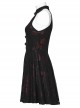 Black And Red Velvet Floral Stitching Stretch Mesh Front Deep V-Neck With Buttoned Gothic Print Sleeveless Dress
