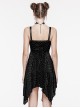 Vibrant Black Stretch Velvet Checkered Leather Straps On The Chest Gothic Style Irregular Sleeveless Dress
