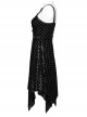 Vibrant Black Stretch Velvet Checkered Leather Straps On The Chest Gothic Style Irregular Sleeveless Dress